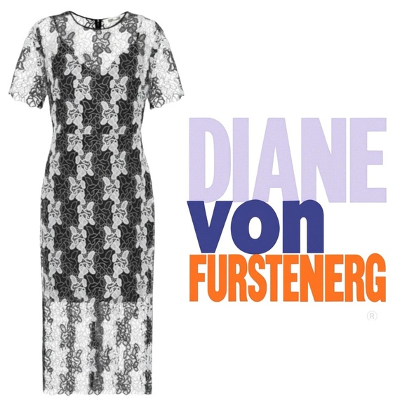 Diane von Furstenberg black and white macramé floral Guipure lace dress Size 2 - Picture 1 of 14